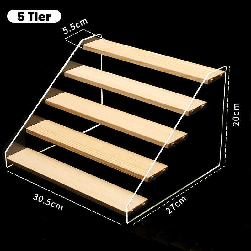 2/3/4/5 Tier Wooden Acrylic Display Stand Toy Cosmetics Showcase Anime Handicraft Car Model Transparent Ladder Shelf