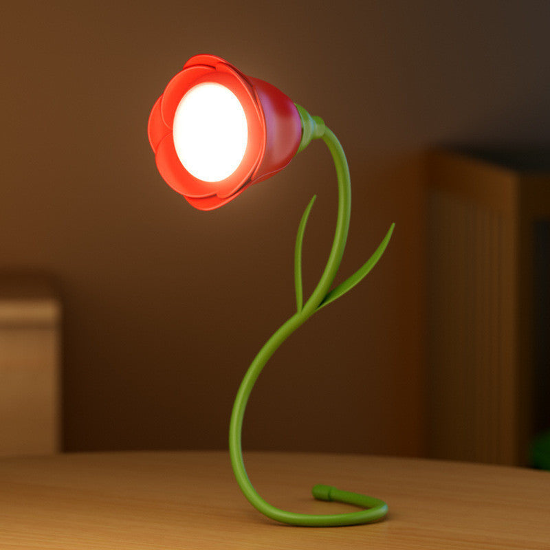 Flower desk lamp led night light rechargeable adjustable brightness bendable branches bedroom office