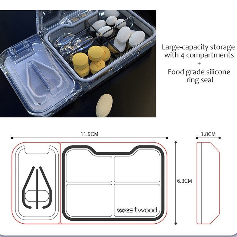 Medicine Pill Compartment Box Portable Pill Box for Three Meals with Cutter Pill Reminder Box Large Capacity Pill Dispenser Pemotong Ubat