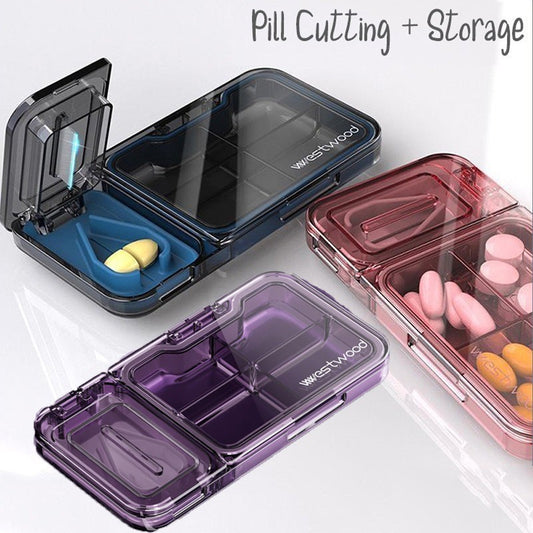 Medicine Pill Compartment Box Portable Pill Box for Three Meals with Cutter Pill Reminder Box Large Capacity Pill Dispenser Pemotong Ubat