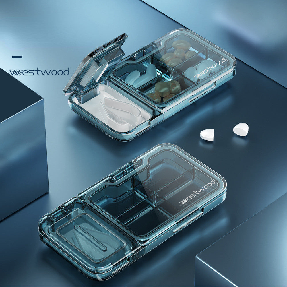 Medicine Pill Compartment Box Portable Pill Box for Three Meals with Cutter Pill Reminder Box Large Capacity Pill Dispenser Pemotong Ubat