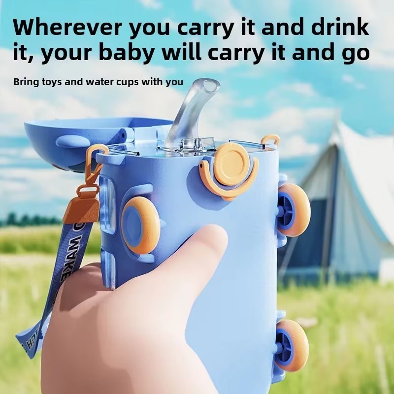 500ml Baby Cartoon Bus Water Bottle Creative Kids Toy Straw Bottle BPA Free Train Botol Air Portable