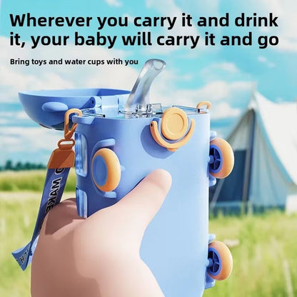 500ml Baby Cartoon Bus Water Bottle Creative Kids Toy Straw Bottle BPA Free Train Botol Air Portable