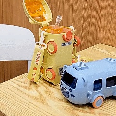 500ml Baby Cartoon Bus Water Bottle Creative Kids Toy Straw Bottle BPA Free Train Botol Air Portable