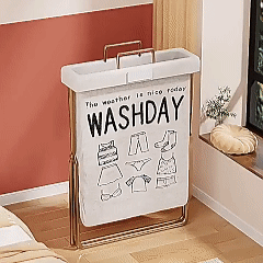 Foldable Laundry Basket Space Saving Classified Storage Sturdy Durable Beige Fabric Bathroom Bedroom