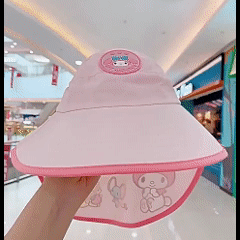 Topi Matahari Kanak-kanak 3-12 Perempuan Sanrio Kuromi My Melody Cetak Perlindungan UV Selendang Boleh Tanggal Bernafas Pantai