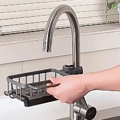 Rak Penyimpan Kepala Paip Dapur Aluminium Angkasa ABS Tanpa Gerudi Boleh Laras 360 Dulang Saliran Penganjur Dapur