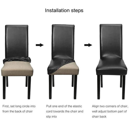 PU Leather Chair Cover Colorful Solid Color Elastic Waterproof Seat Protector Cover Dining Hotel Banquet Seat Cover