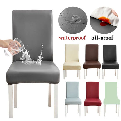 PU Leather Chair Cover Colorful Solid Color Elastic Waterproof Seat Protector Cover Dining Hotel Banquet Seat Cover