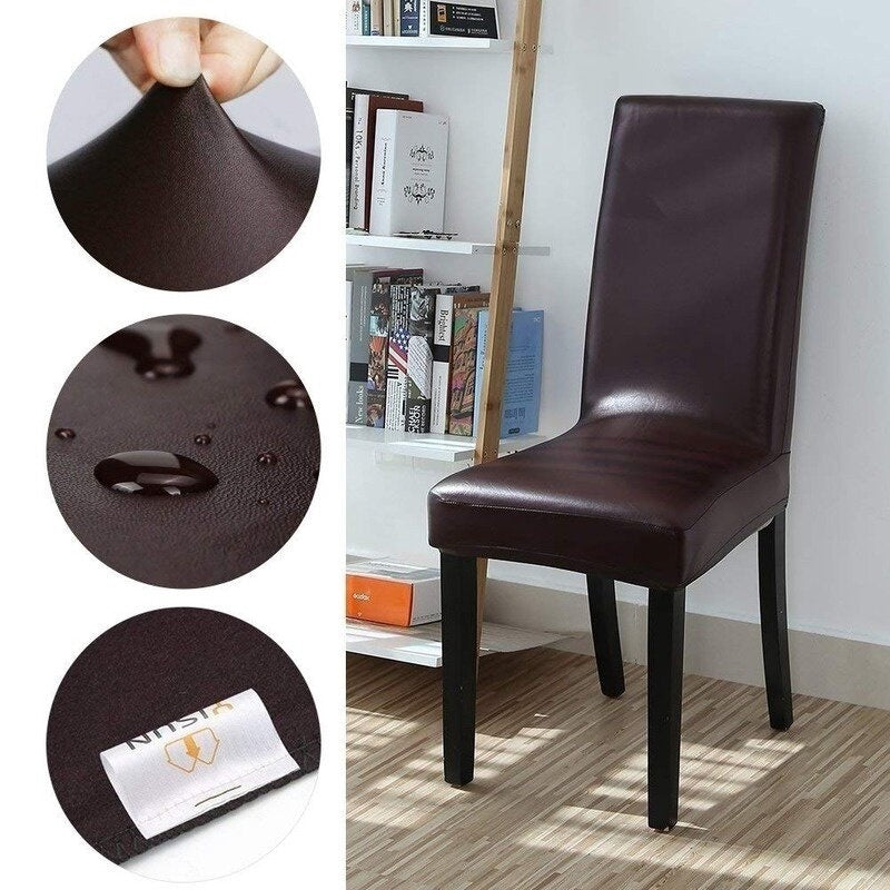 PU Leather Chair Cover Colorful Solid Color Elastic Waterproof Seat Protector Cover Dining Hotel Banquet Seat Cover