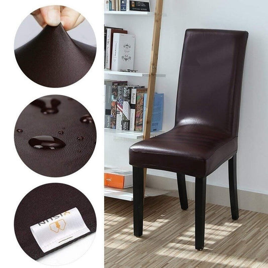 PU Leather Chair Cover Colorful Solid Color Elastic Waterproof Seat Protector Cover Dining Hotel Banquet Seat Cover