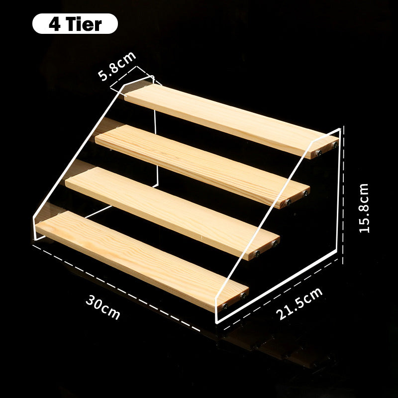 2/3/4/5 Tier Wooden Acrylic Display Stand Toy Cosmetics Showcase Anime Handicraft Car Model Transparent Ladder Shelf