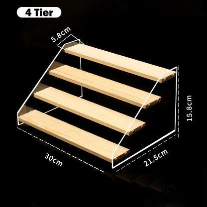 2/3/4/5 Tier Wooden Acrylic Display Stand Toy Cosmetics Showcase Anime Handicraft Car Model Transparent Ladder Shelf