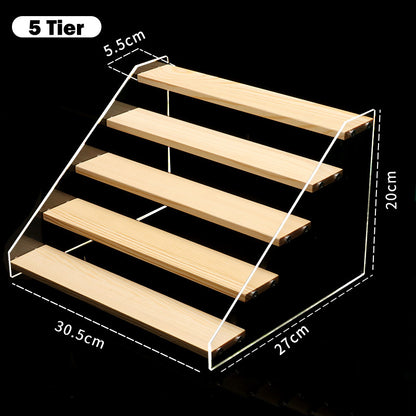 2/3/4/5 Tier Wooden Acrylic Display Stand Toy Cosmetics Showcase Anime Handicraft Car Model Transparent Ladder Shelf