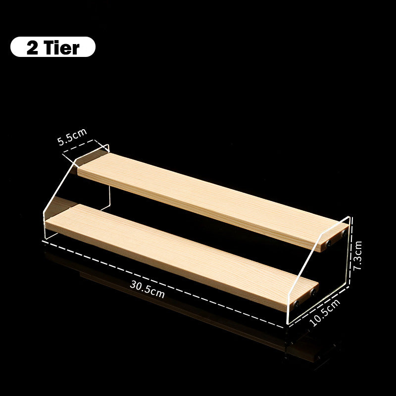 2/3/4/5 Tier Wooden Acrylic Display Stand Toy Cosmetics Showcase Anime Handicraft Car Model Transparent Ladder Shelf