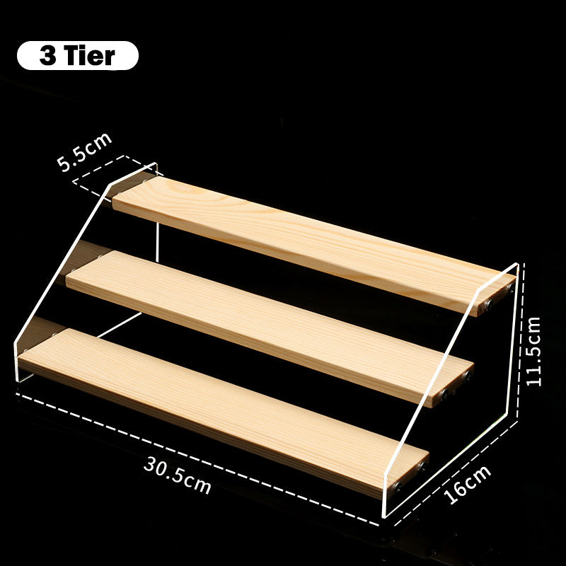 2/3/4/5 Tier Wooden Acrylic Display Stand Toy Cosmetics Showcase Anime Handicraft Car Model Transparent Ladder Shelf