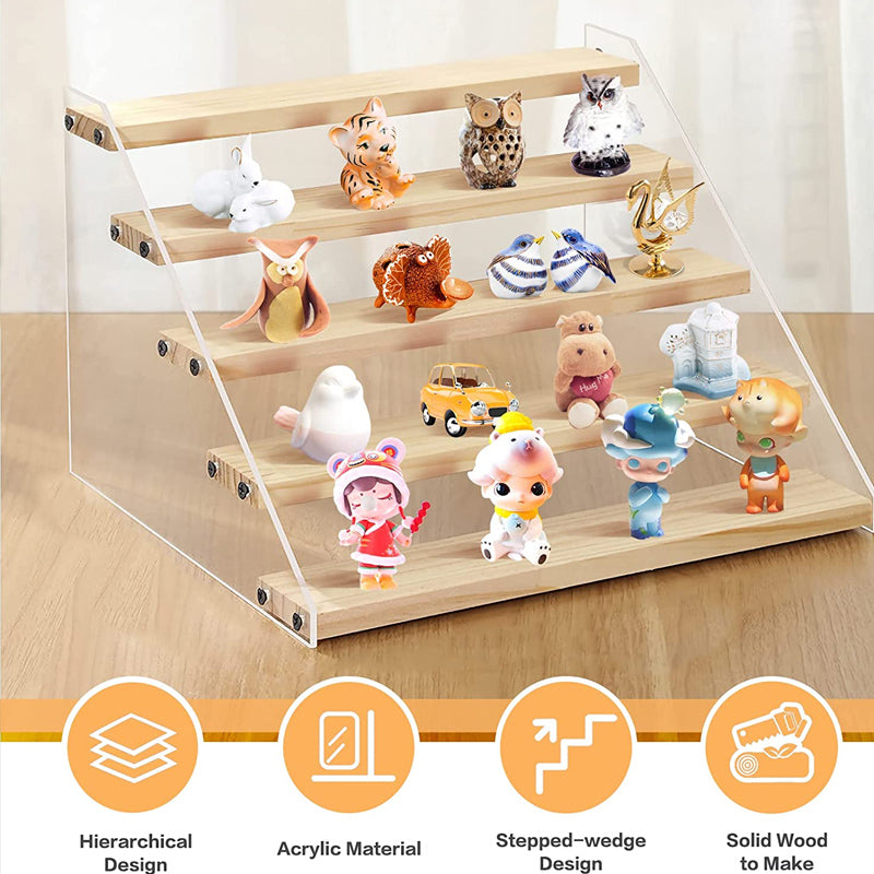 2/3/4/5 Tier Wooden Acrylic Display Stand Toy Cosmetics Showcase Anime Handicraft Car Model Transparent Ladder Shelf