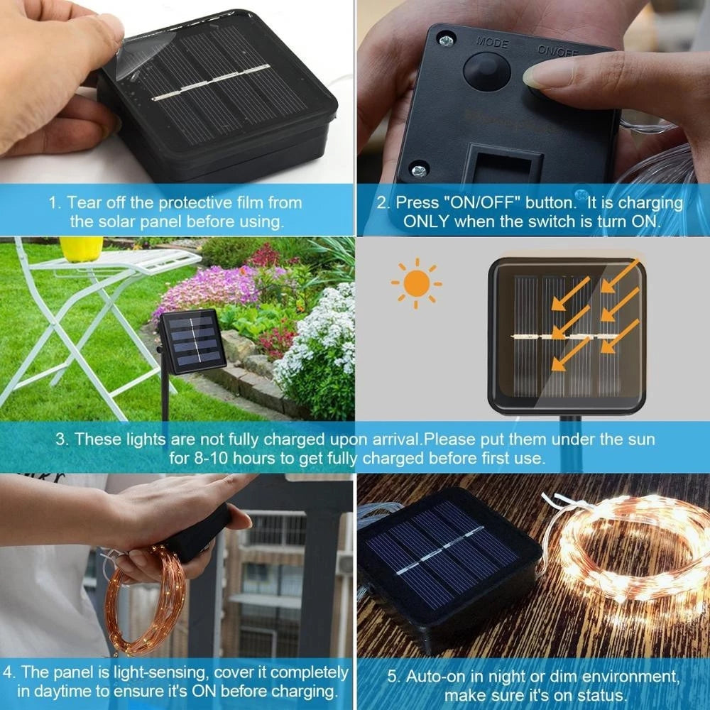 100 LED Lampu Raya Solar Fairy String Lights Outdoor Waterproof Lampu Hiasan Solar Power Lamp