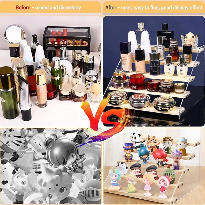 2/3/4/5 Tier Wooden Acrylic Display Stand Toy Cosmetics Showcase Anime Handicraft Car Model Transparent Ladder Shelf