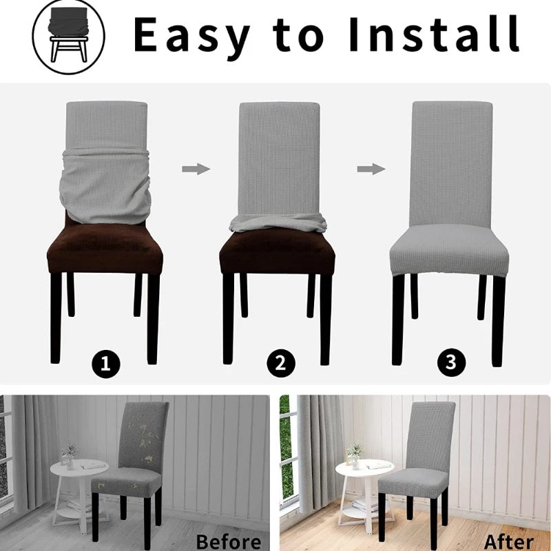 Chair Cover Elastic Thickened Family Restaurant Knitted Solid Color Seat Cover Sarung Kerusi Murah