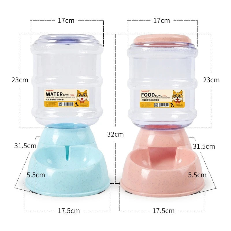 3.8L Pet Automatic Feeder Dog Cat Auto Water Dispenser Large Capacity Feeding Food Bowl Kucing