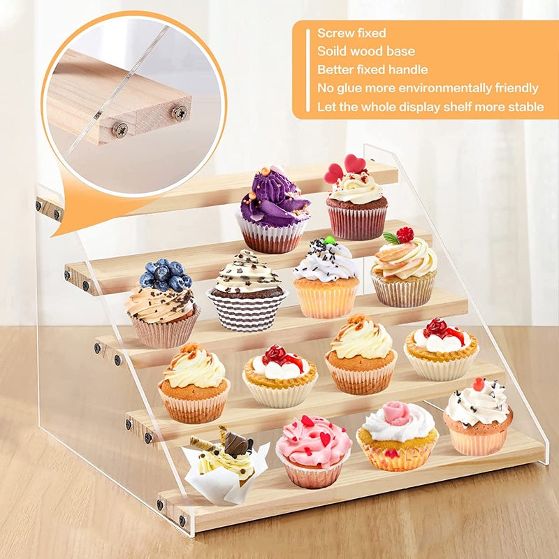 2/3/4/5 Tier Wooden Acrylic Display Stand Toy Cosmetics Showcase Anime Handicraft Car Model Transparent Ladder Shelf