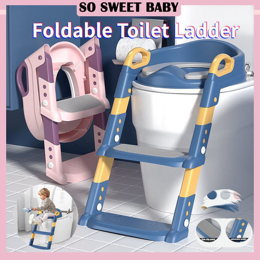 Kids Toilet Ladder Toilet Bowl Potty Training Seat with Adjustable Ladder Folding Toilet Trainer Ladder for Baby Toddler