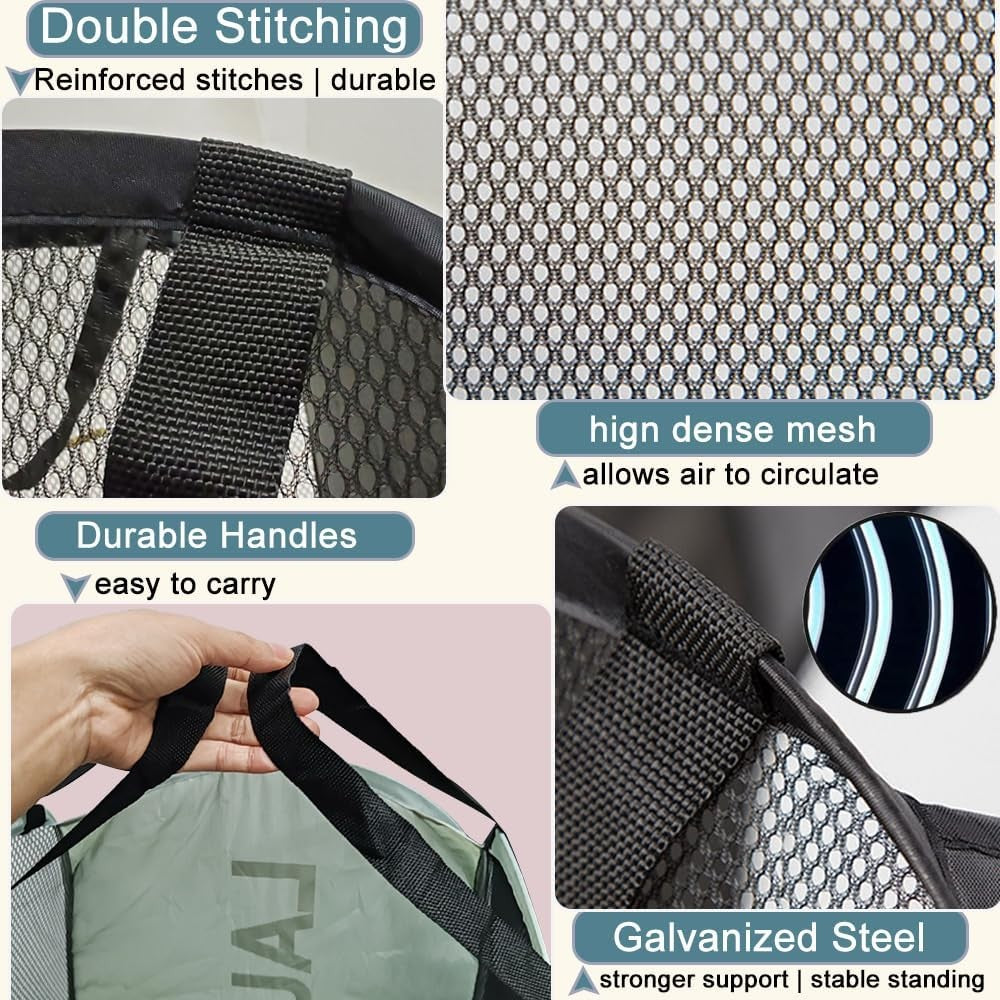 Foldable Laundry Hamper Wide Mesh Space-Saving Laundry Basket Portable Dorm Travel Bathroom Items