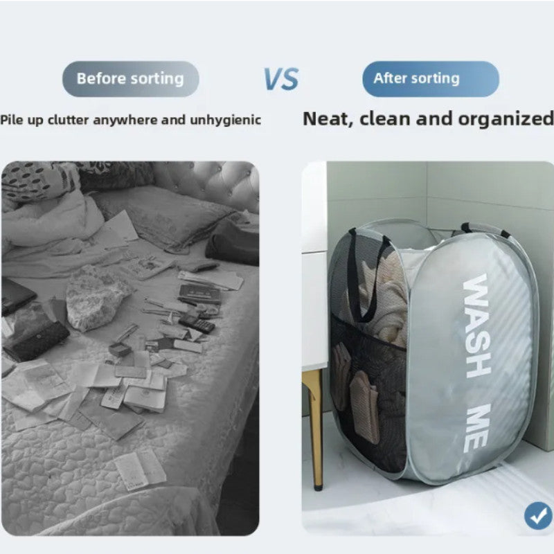 Foldable Laundry Hamper Wide Mesh Space-Saving Laundry Basket Portable Dorm Travel Bathroom Items