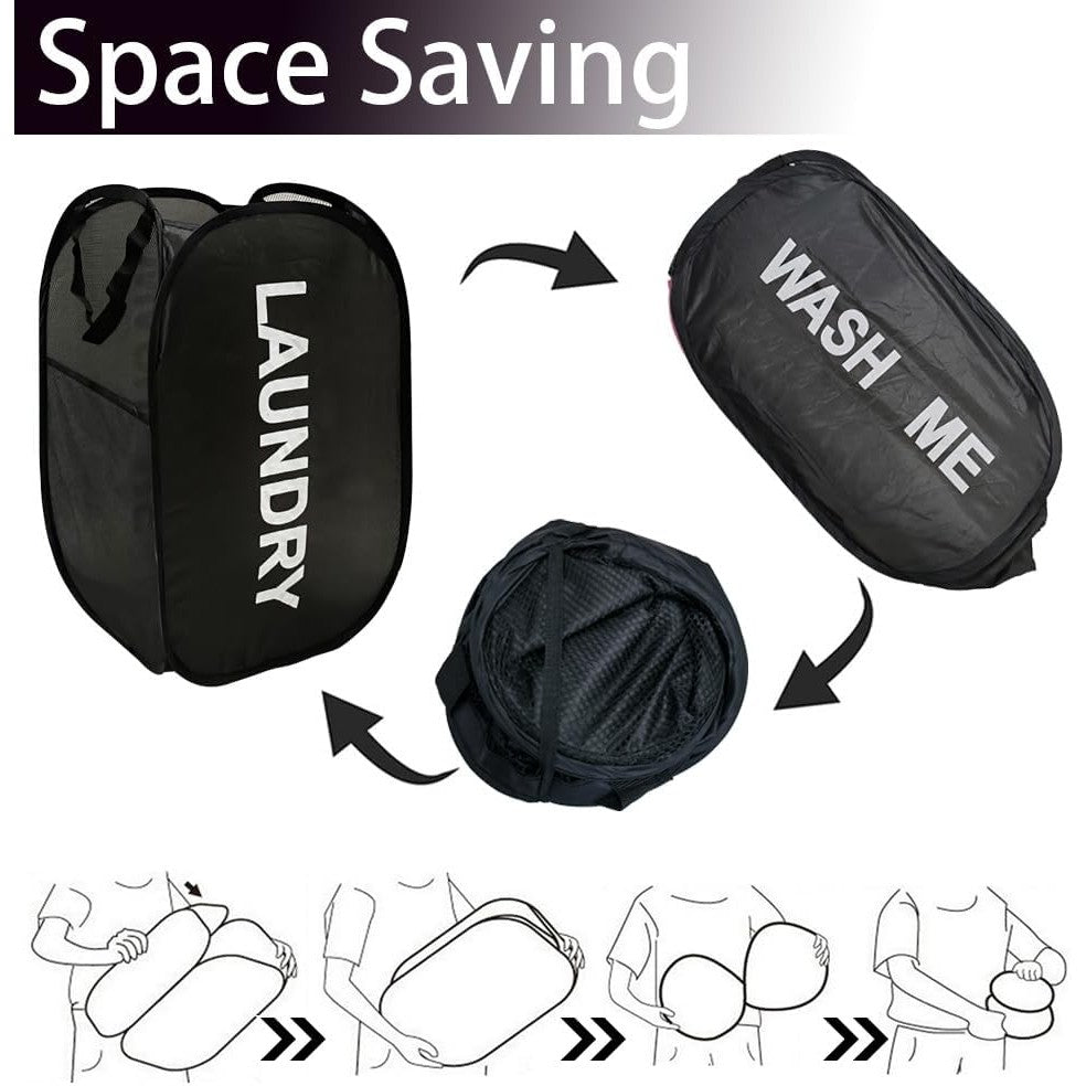 Foldable Laundry Hamper Wide Mesh Space-Saving Laundry Basket Portable Dorm Travel Bathroom Items