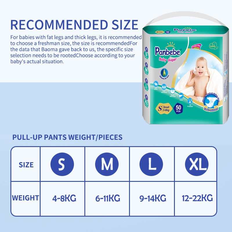 50pcs Premium Baby Diapers Pants Disposable Newborn Baby Diaper Fast Absorbing Leak-proof S-XL