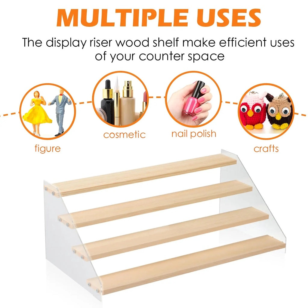 2/3/4/5 Tier Wooden Acrylic Display Stand Toy Cosmetics Showcase Anime Handicraft Car Model Transparent Ladder Shelf