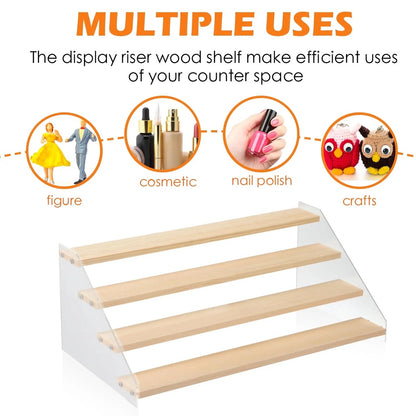 2/3/4/5 Tier Wooden Acrylic Display Stand Toy Cosmetics Showcase Anime Handicraft Car Model Transparent Ladder Shelf