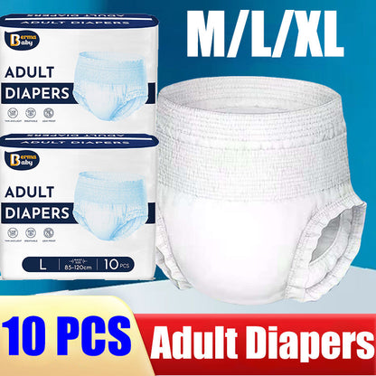M/L/XL (10pcs) Adult Diapers Leak-Proof Adult Pull-Up Pants High Absorption Disposable Briefs Incontinence Underwear