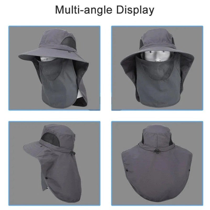 Outdoor Windproof Sun Hat with Ice Sleeve Hiking Hat Face Cover Protection Waterproof Cap Fishing Camping Hats