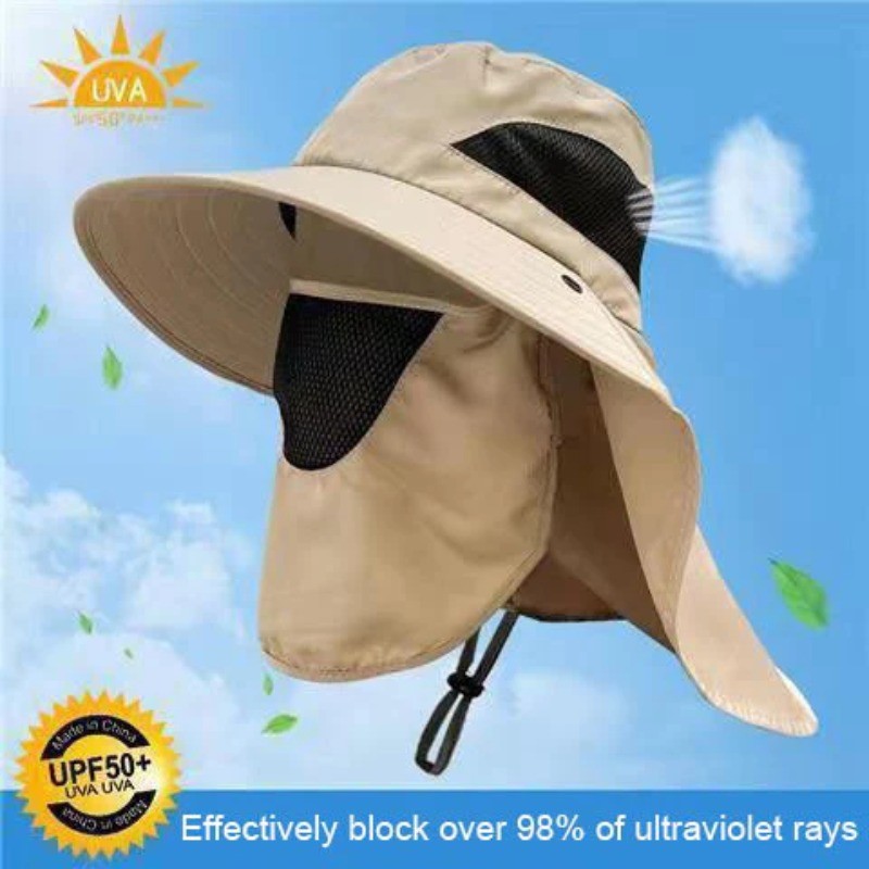 Outdoor Windproof Sun Hat with Ice Sleeve Hiking Hat Face Cover Protection Waterproof Cap Fishing Camping Hats