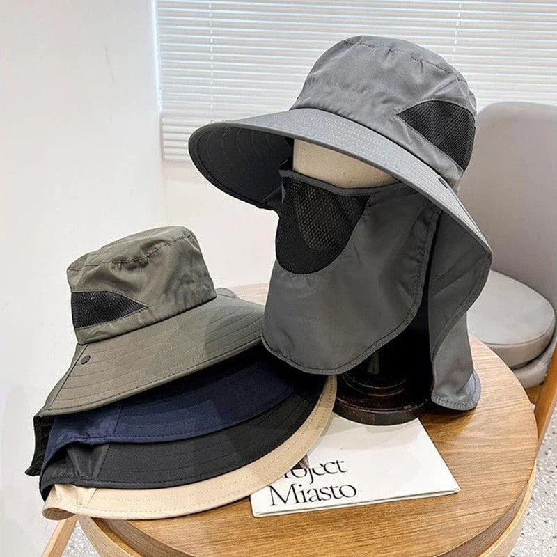 Outdoor Windproof Sun Hat with Ice Sleeve Hiking Hat Face Cover Protection Waterproof Cap Fishing Camping Hats