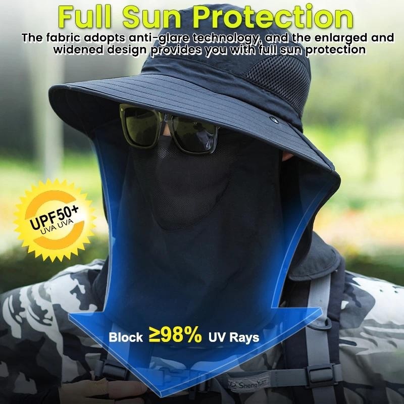 Outdoor Windproof Sun Hat with Ice Sleeve Hiking Hat Face Cover Protection Waterproof Cap Fishing Camping Hats