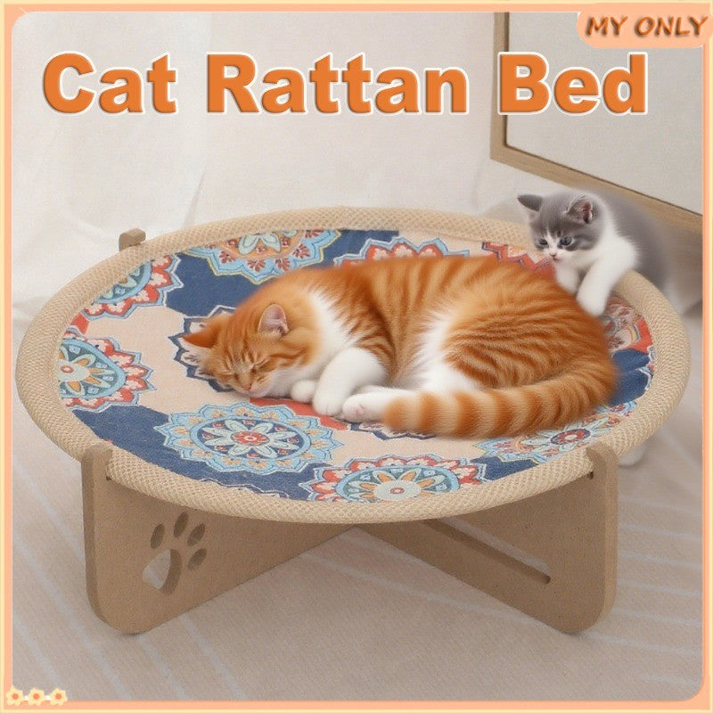 Elevated Cat Rattan Bed Hammock Cat Dog Sleeping Rotan Hammock Pet Nest Washable Rotan Cooling Mat