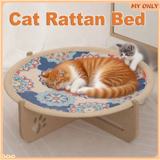 Elevated Cat Rattan Bed Hammock Cat Dog Sleeping Rotan Hammock Pet Nest Washable Rotan Cooling Mat