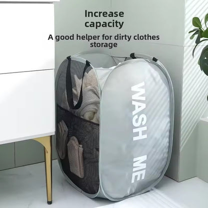 Foldable Laundry Hamper Wide Mesh Space-Saving Laundry Basket Portable Dorm Travel Bathroom Items