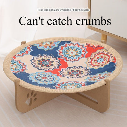Elevated Cat Rattan Bed Hammock Cat Dog Sleeping Rotan Hammock Pet Nest Washable Rotan Cooling Mat