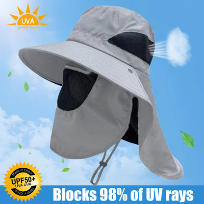 Outdoor Windproof Sun Hat with Ice Sleeve Hiking Hat Face Cover Protection Waterproof Cap Fishing Camping Hats