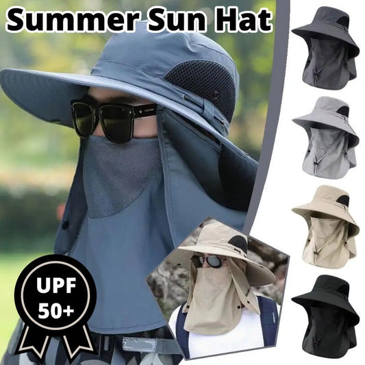 Outdoor Windproof Sun Hat with Ice Sleeve Hiking Hat Face Cover Protection Waterproof Cap Fishing Camping Hats