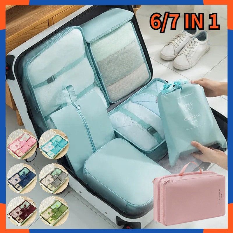 6/7 in 1 Set Travel Bag Packing Clothes Storage Organizer Bag Pouch Multi Size Organizer Bag