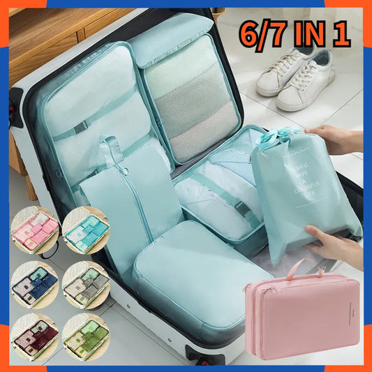 6/7 in 1 Set Travel Bag Packing Clothes Storage Organizer Bag Pouch Multi Size Organizer Bag