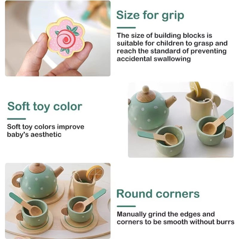 Wooden Pretend Toys Tea Set Toys Kids Kitchen Toys Pretend Play Set Wooden Cooking Toys