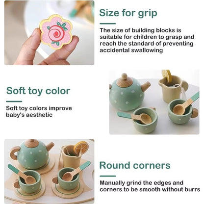Wooden Pretend Toys Tea Set Toys Kids Kitchen Toys Pretend Play Set Wooden Cooking Toys