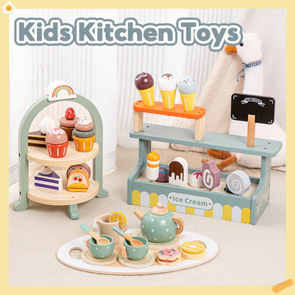 Wooden Pretend Toys Tea Set Toys Kids Kitchen Toys Pretend Play Set Wooden Cooking Toys